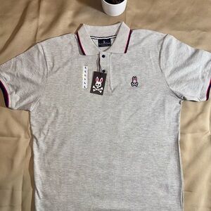 Psycho Bunny Gray Polo Shirt with Red and Black Accents